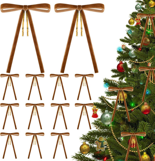 36 Pcs Velvet Christmas Wreath Bows-5 X 7 Inch Rustic Vintage Velvet Bows-Brown Velvet Ribbon Gift Bows for Christmas Tree Garlands Wedding Parties Home Decor Indoor Outdoor