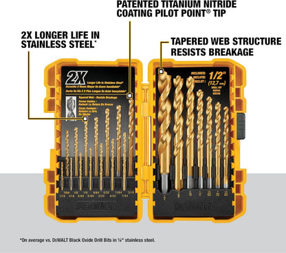 DEWALT Titanium Nitride Coated Pilot Point Drill Bit Set (21-Piece) DW1361 NEW