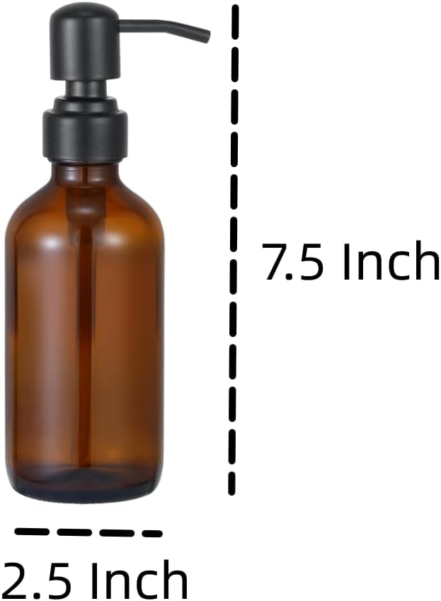 2Pcs 8Oz Amber Glass Jar Soap Dispenser with Matte Black Pump,Round Bottle with Pump, Bathroom Soap Dispenser Set for Farmhouse Home Kitchen Decor (Amber Glass - Matte Black Pump)