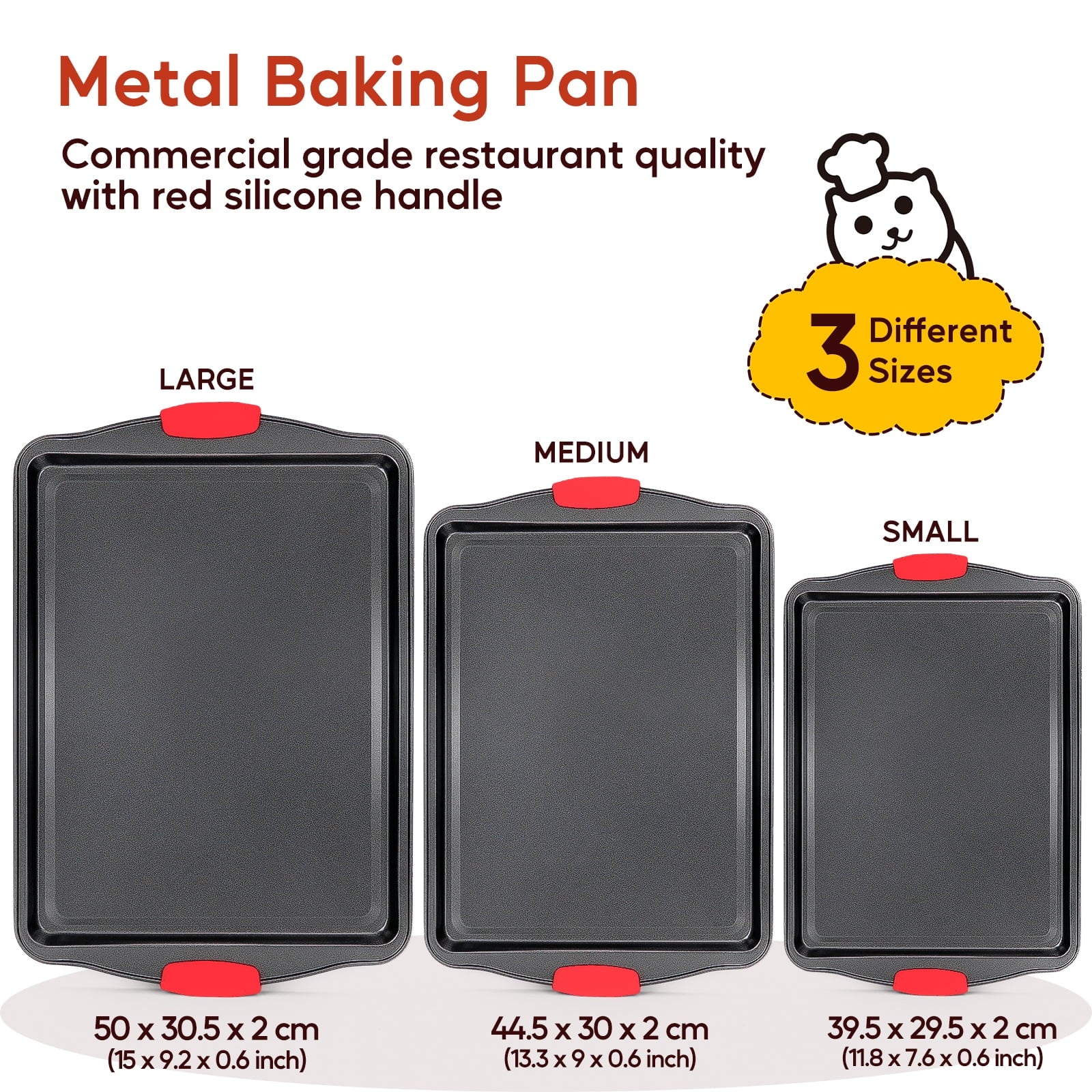 3-Piece Nonstick Carbon Steel Bakeware Set with Silicone Handles, Black