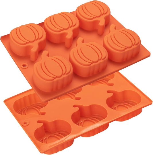 Silicone Molds, 2 Pack Pumpkin Cake Molds Thanksgiving Oreo Muffin Cupcake Pan Hot Chocolate Bomb Mold for Halloween Thanksgiving Fall Baking and Pumpkin Wax Melts Soap Making