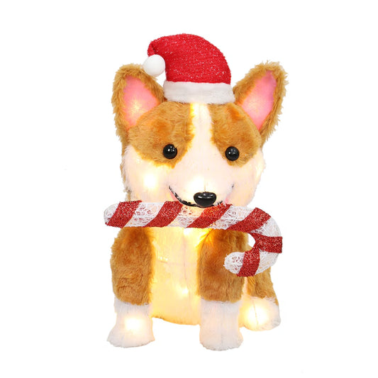 21-In LED Corgi with Candy Cane Yard Decoration