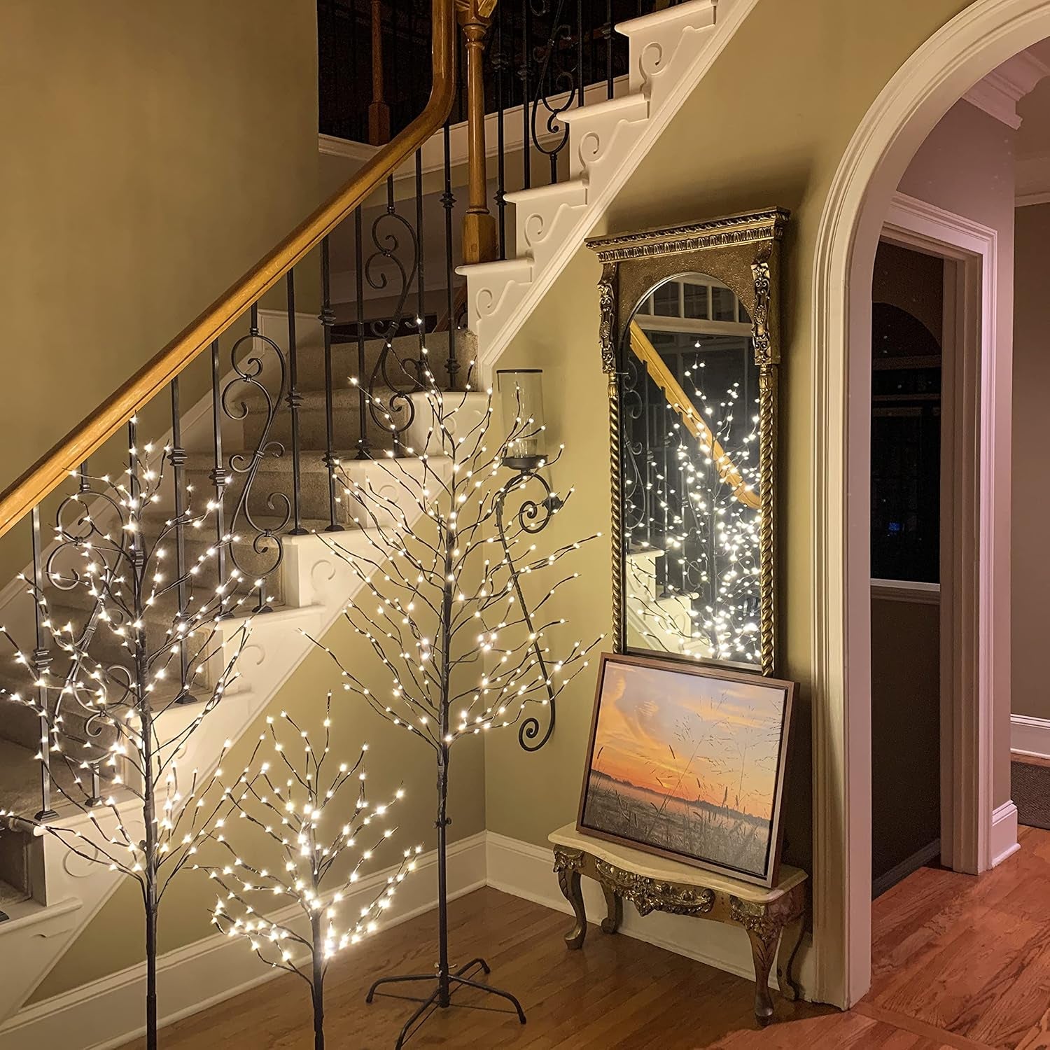 Set of 3 Star Light Trees Christmas Decorations, Including 3 Feet, 5 Feet, and 6 Feet, Warm White Christmas Tree, Brown Branch