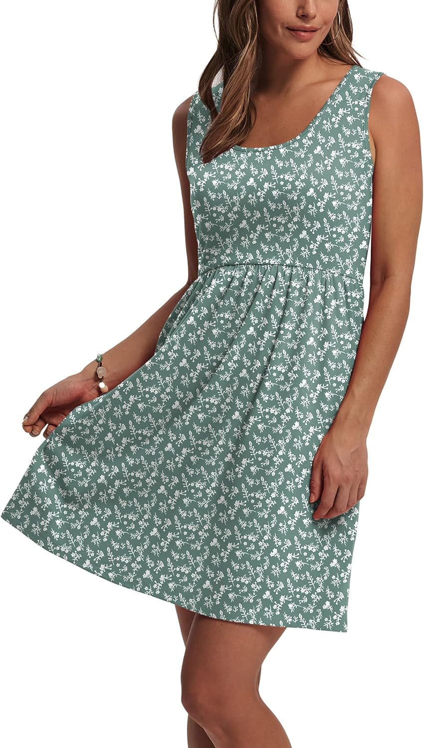 Women'S Summer Dress 2026 A-Line Sleeveless Casual Sundress with Pockets Floral/Solid