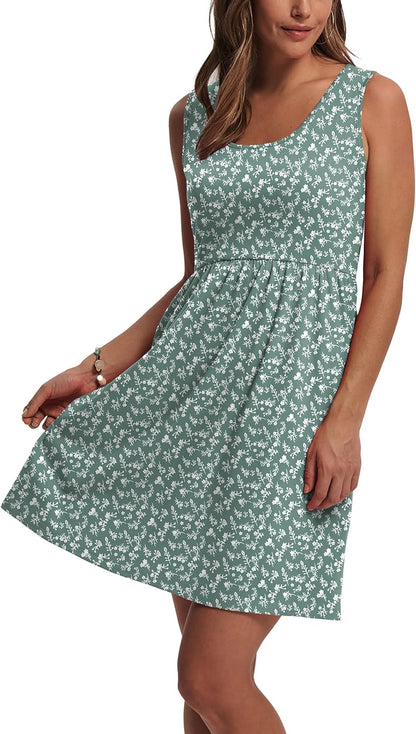 Women'S Summer Dress 2026 A-Line Sleeveless Casual Sundress with Pockets Floral/Solid