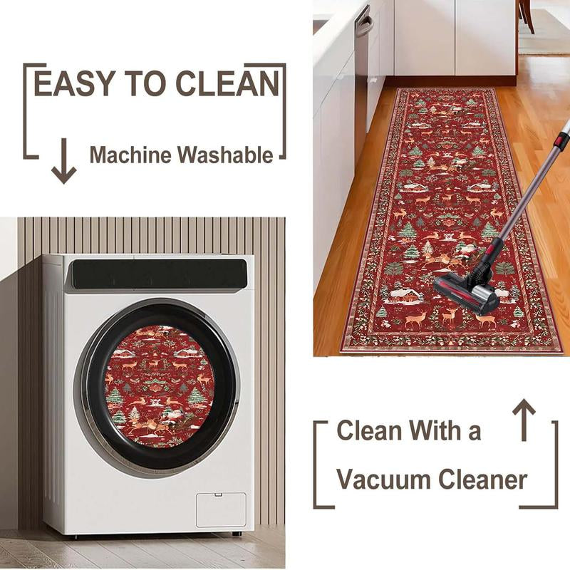 Christmas Deer Santa Long Rug, Multiple Patterns Available, Soft Durable Washable Carpet for Indoor Outdoor Use, Home Decor