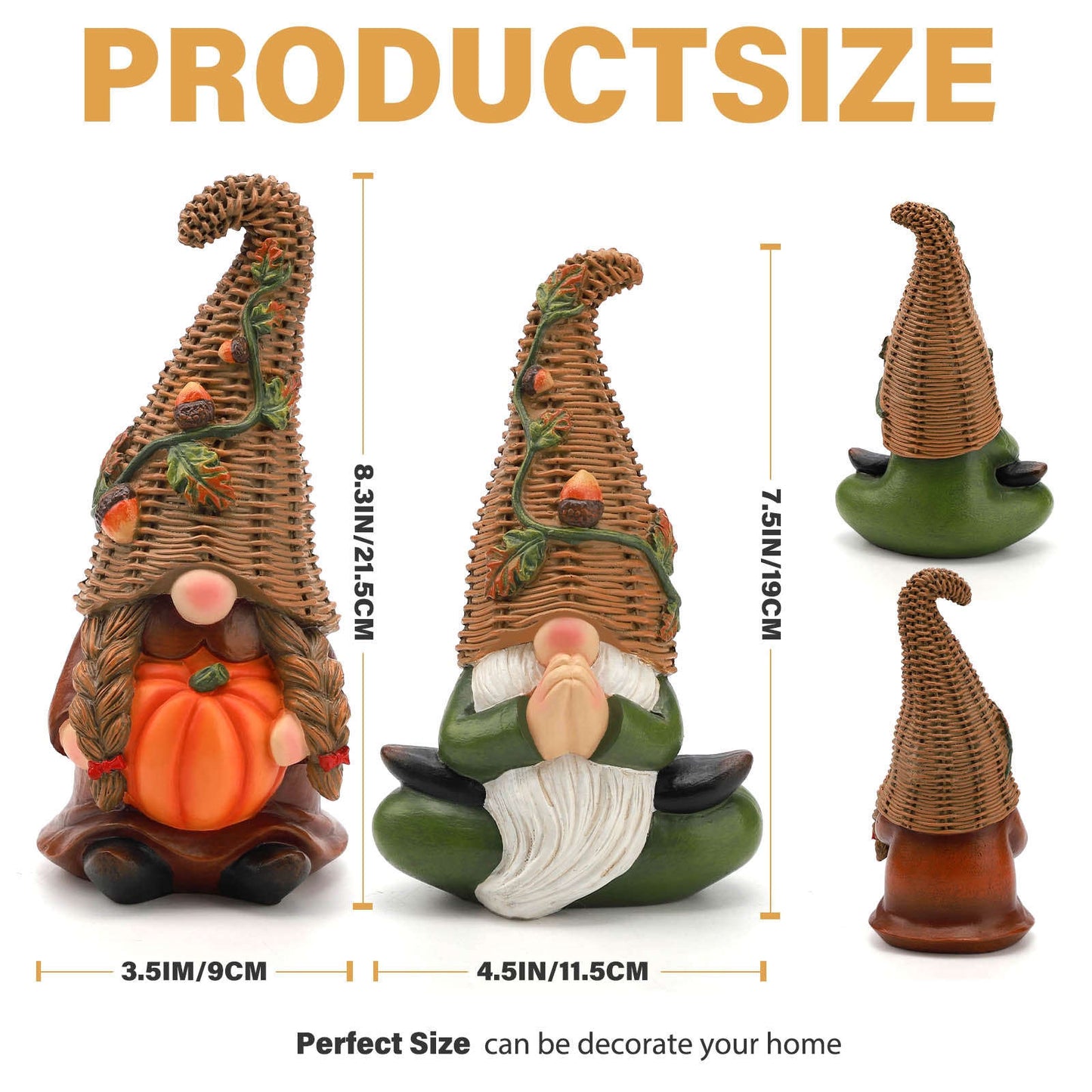 Fall Decorations for Home, Fall Gnomes Decoration, Wicker Gnomes Decor, Thanksgiving Decor, 2Pcs