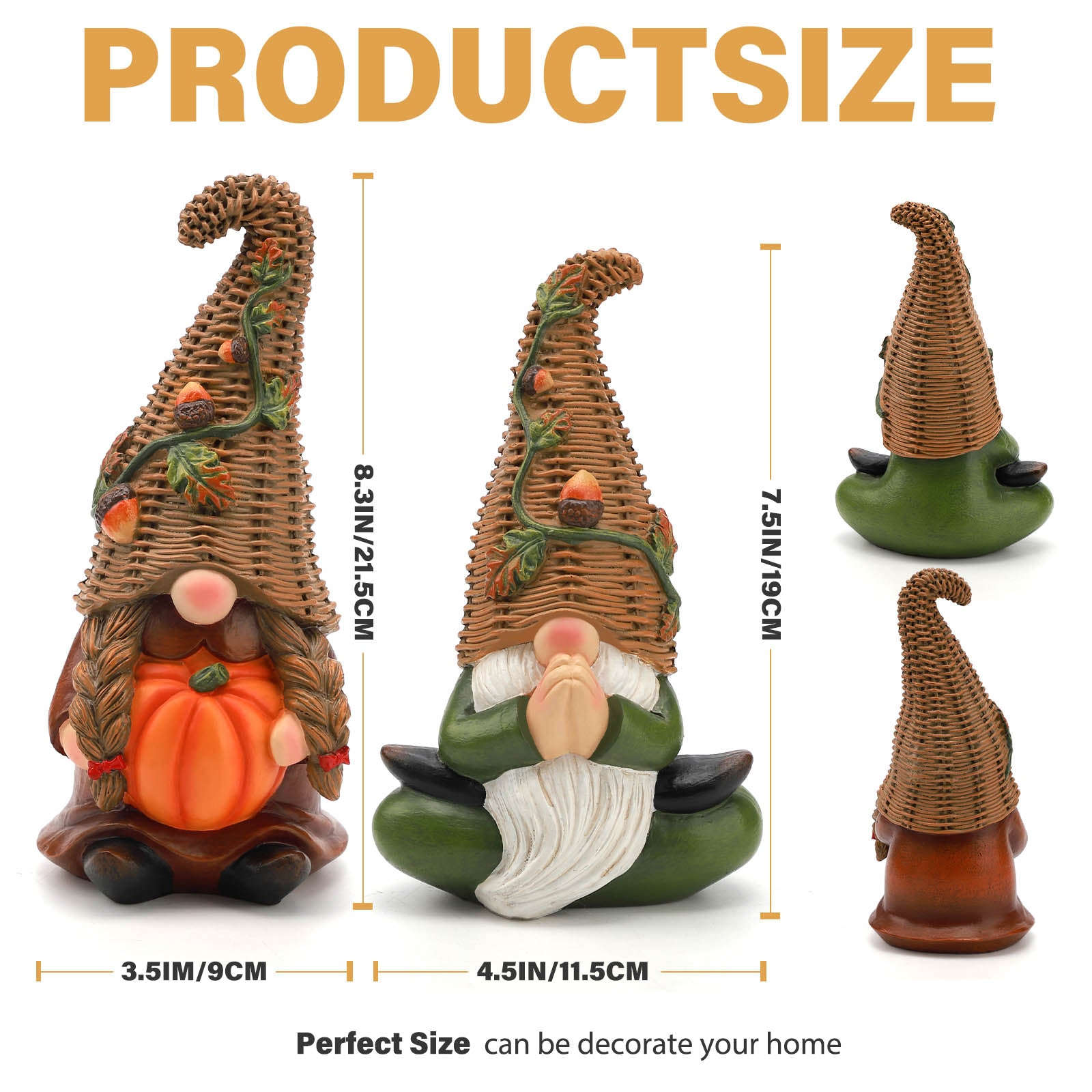 Fall Decorations for Home, Fall Gnomes Decoration, Wicker Gnomes Decor, Thanksgiving Decor, 2Pcs