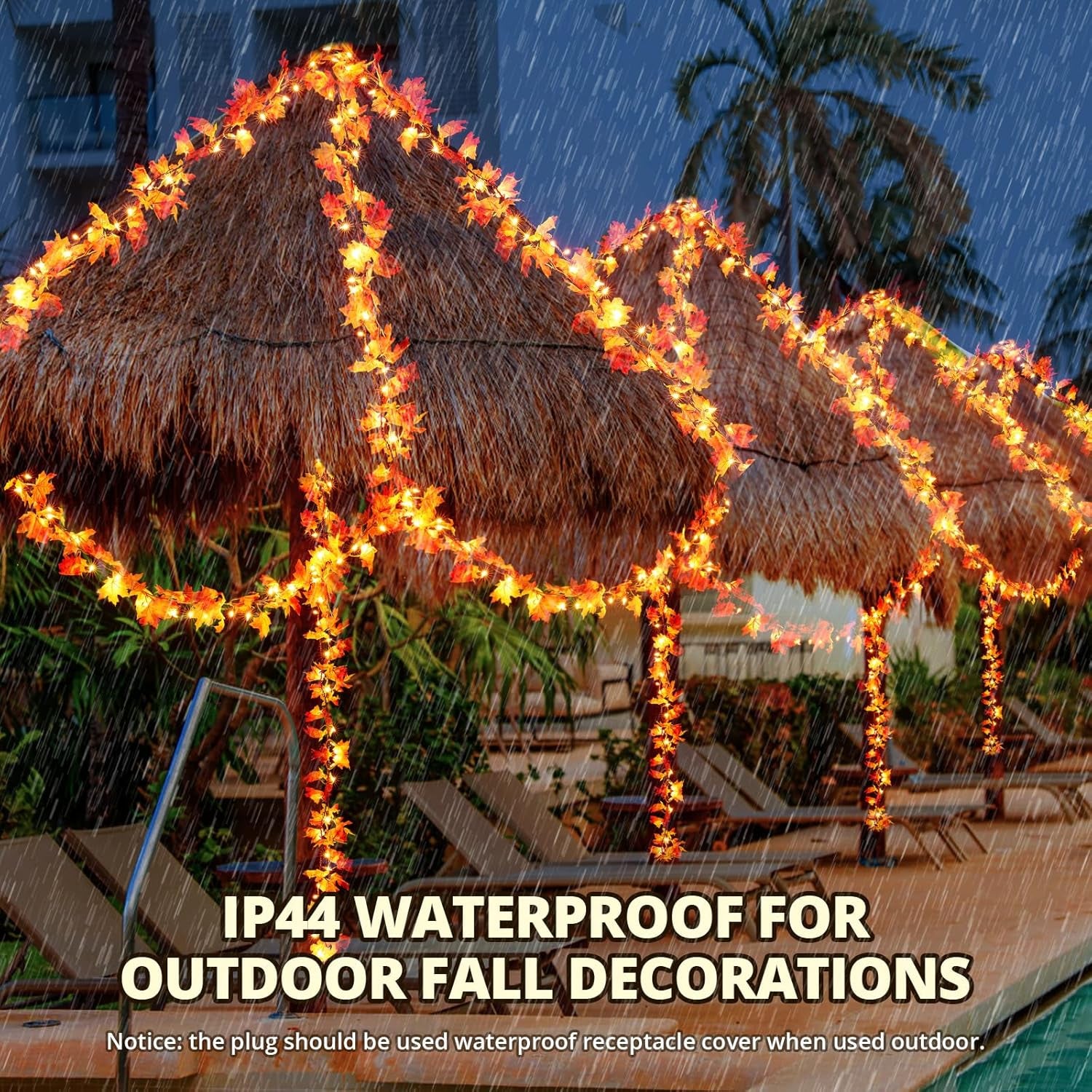 Fall Decorations for Home 9FT Plug in Thanksgiving Lights Lighted Fall Garland 50 Bulbs Maple Leaves Lights, Connectable Fall Light for Indoor Outdoor Halloween, Thanksgiving, Holidays Decorations
