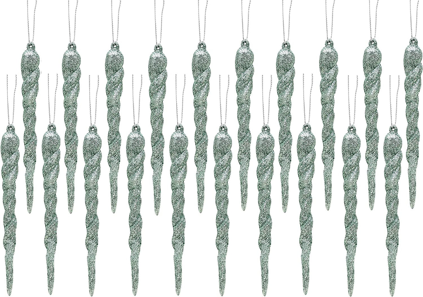 ® 12Cm Glitter Icicle Decorations - Luxury Christmas Tree Trims (Mint Green, Pack of 20)