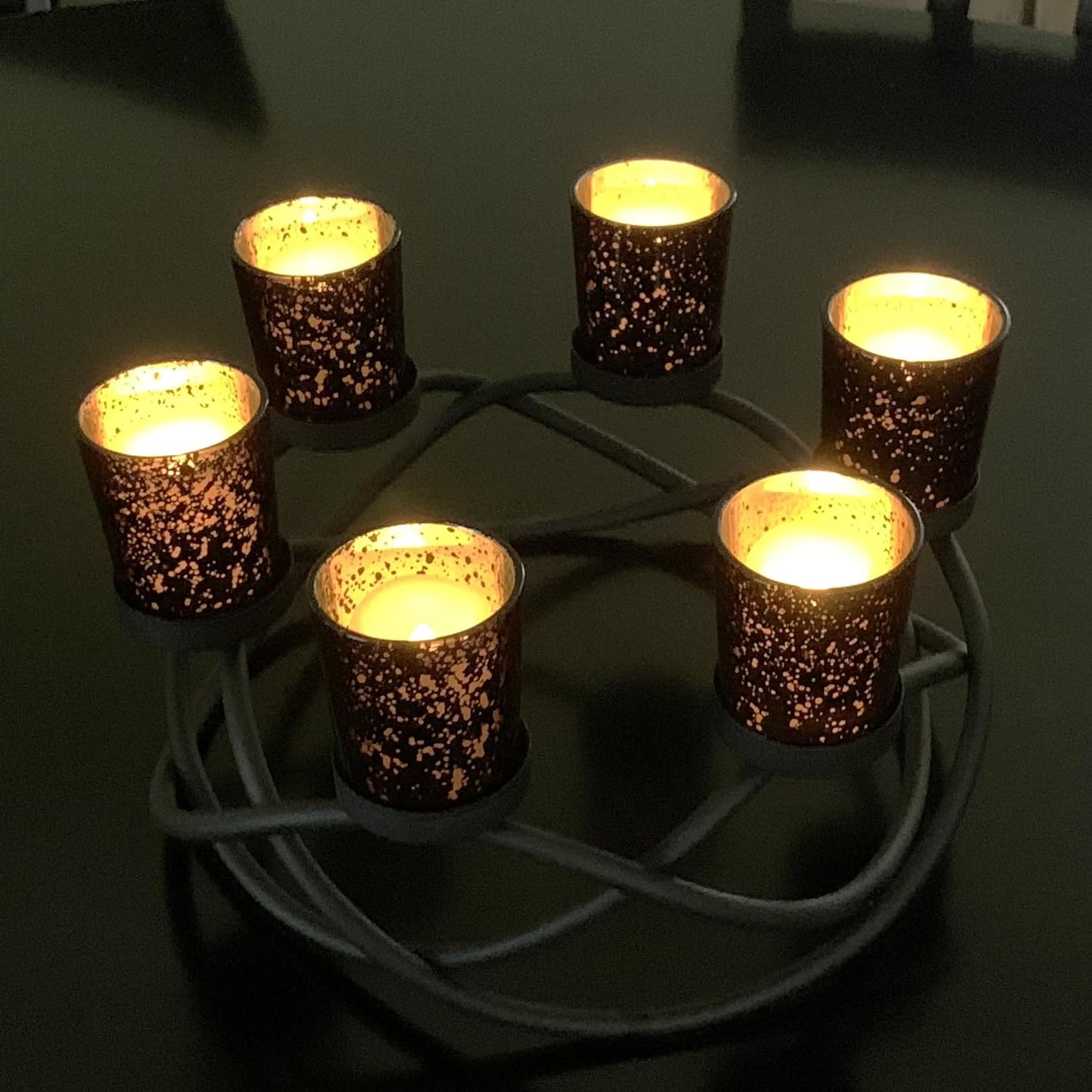 Iron round Table Decor Centerpiece Decorations Candle Holder for Halloween, Weddings, Outdoor Patio, Kitchen, Dining Room, and Coffee Tables, Votive Tealight Holders, Black, 6 Black Cups