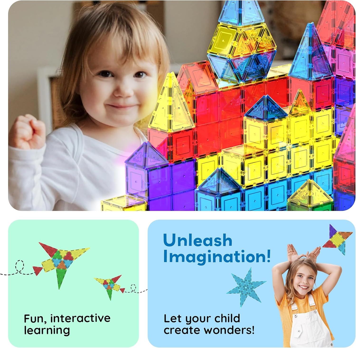 100 Piece Set 100Pcs Magnet Building Tiles Clear Magnetic 3D Blocks Construction Playboards, Creativity beyond Imagination, Inspirational, Recreational, Educational Conventional