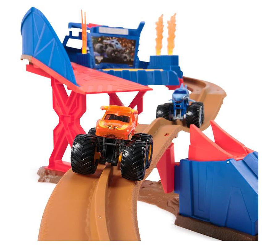 Monster Jam Supercharge Speedway Playset with 2 Monster Trucks