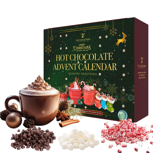 Hot Chocolate Advent Calendar 2025 - Gourmet Luxury 24 Hot Chocolate Selection Variety Flavours - Food Advent Calendars Gifts Set for Men Women Children