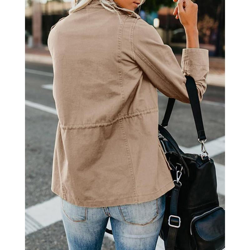 Yousify Womens Military Jacket Zip up Snap Buttons Lightweight Utility Anorak Field Safari Coat Outwear with Pocket
