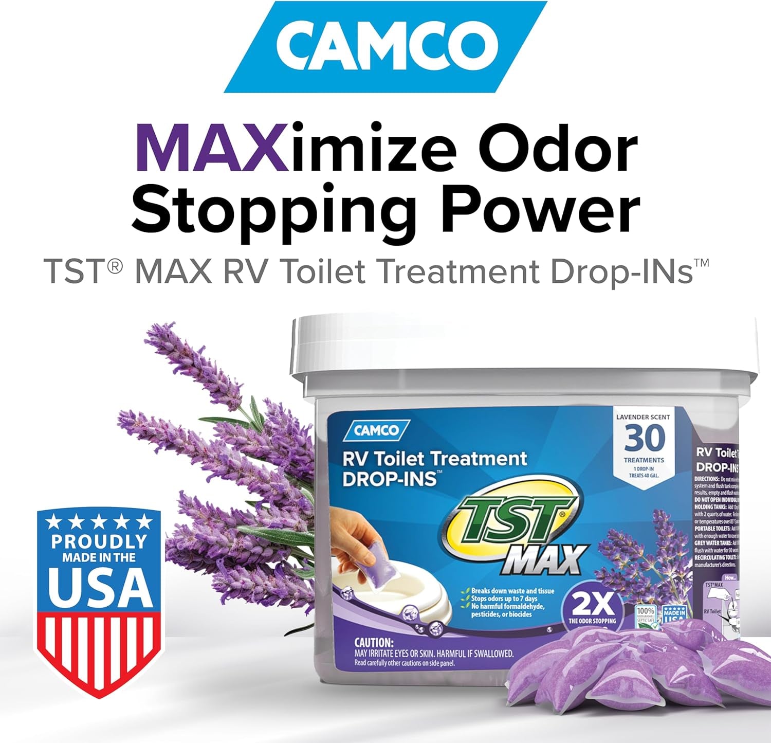 TST MAX RV Toilet Treatment Drop-Ins - Control Unwanted Odors and Break down Waste and Tissue - Septic Tank Safe - Lavender Scent - 30-Pack (41553)