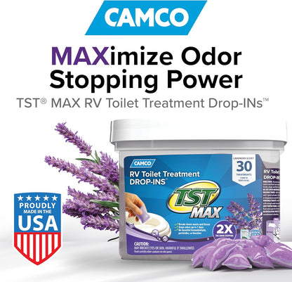 TST MAX RV Toilet Treatment Drop-Ins - Control Unwanted Odors and Break down Waste and Tissue - Septic Tank Safe - Lavender Scent - 30-Pack (41553)