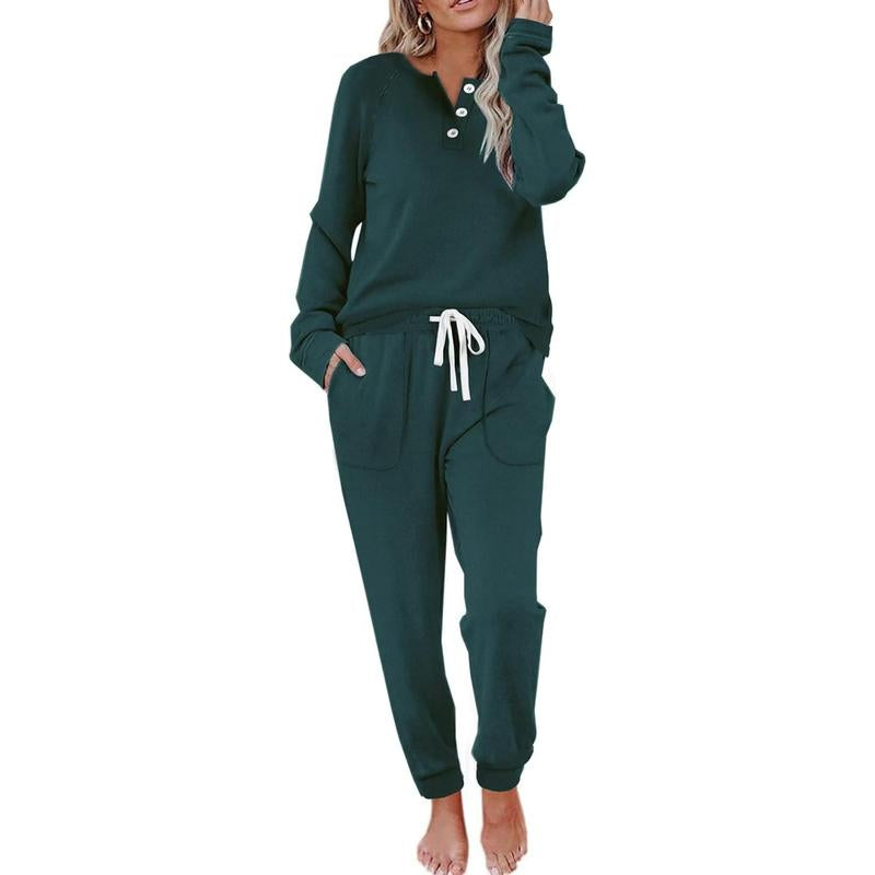 WIHOLL Two Piece Outfits for Women Lounge Sets Button down Sweatshirt Sweatpants Sweatsuits Set with Pockets