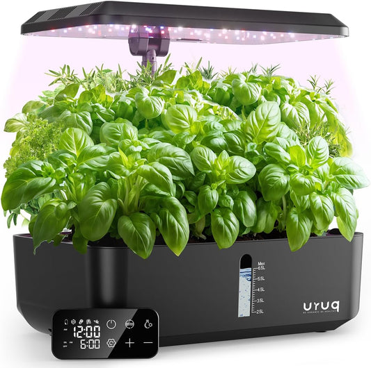 Indoor Hydroponics Growing System Kit 12 Pods Gardening System Herb Garden Custom Time with LED Grow Light Height Adjustable Quiet Plants Germination Kit - Gardening Gifts for Women Men Black
