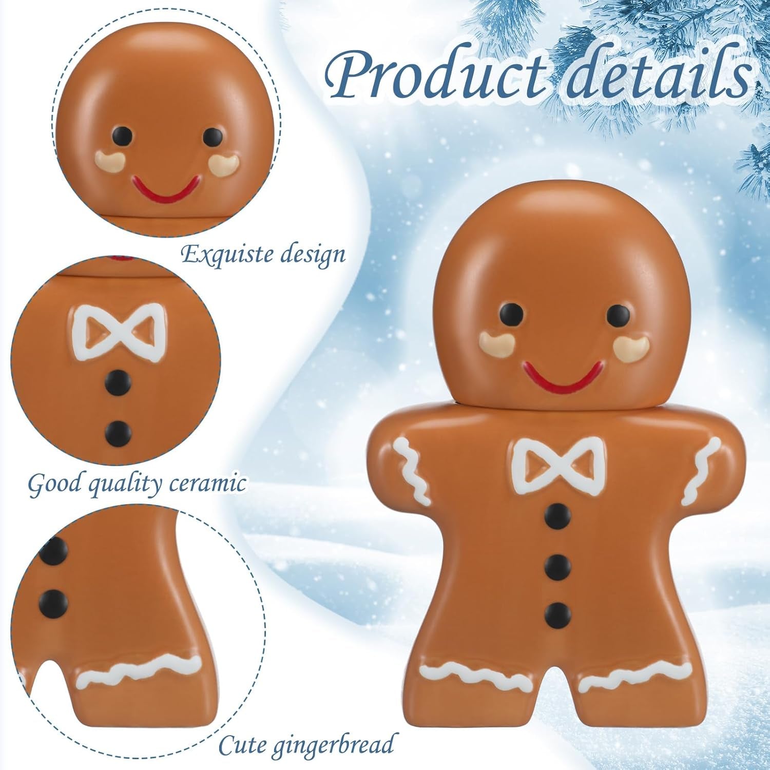 Gingerbread Man Christmas Cookie Jar 10 Inch Ceramic Christmas Candy Cookie Jars with Lids Decorative Treats Storage Container for Holiday Xmas Kitchen Decoration Gift Counter