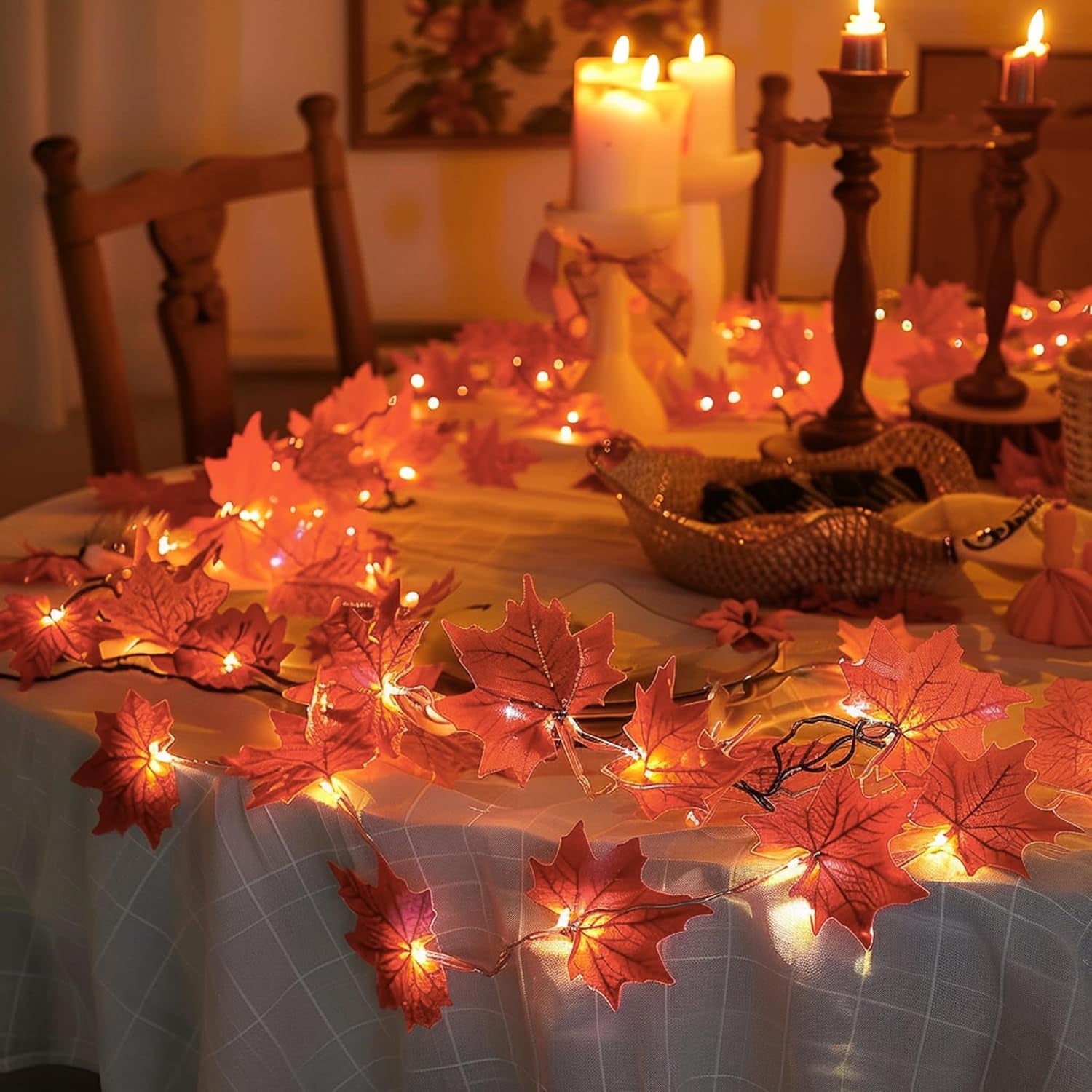 2 Pack Thanksgiving Maple Leaf String Lights, Total 20FT 40 LED Battery Operated Lighted Fall Leaves Garland, Halloween Decorations for Indoor Outdoor Autumn Harvest Decor