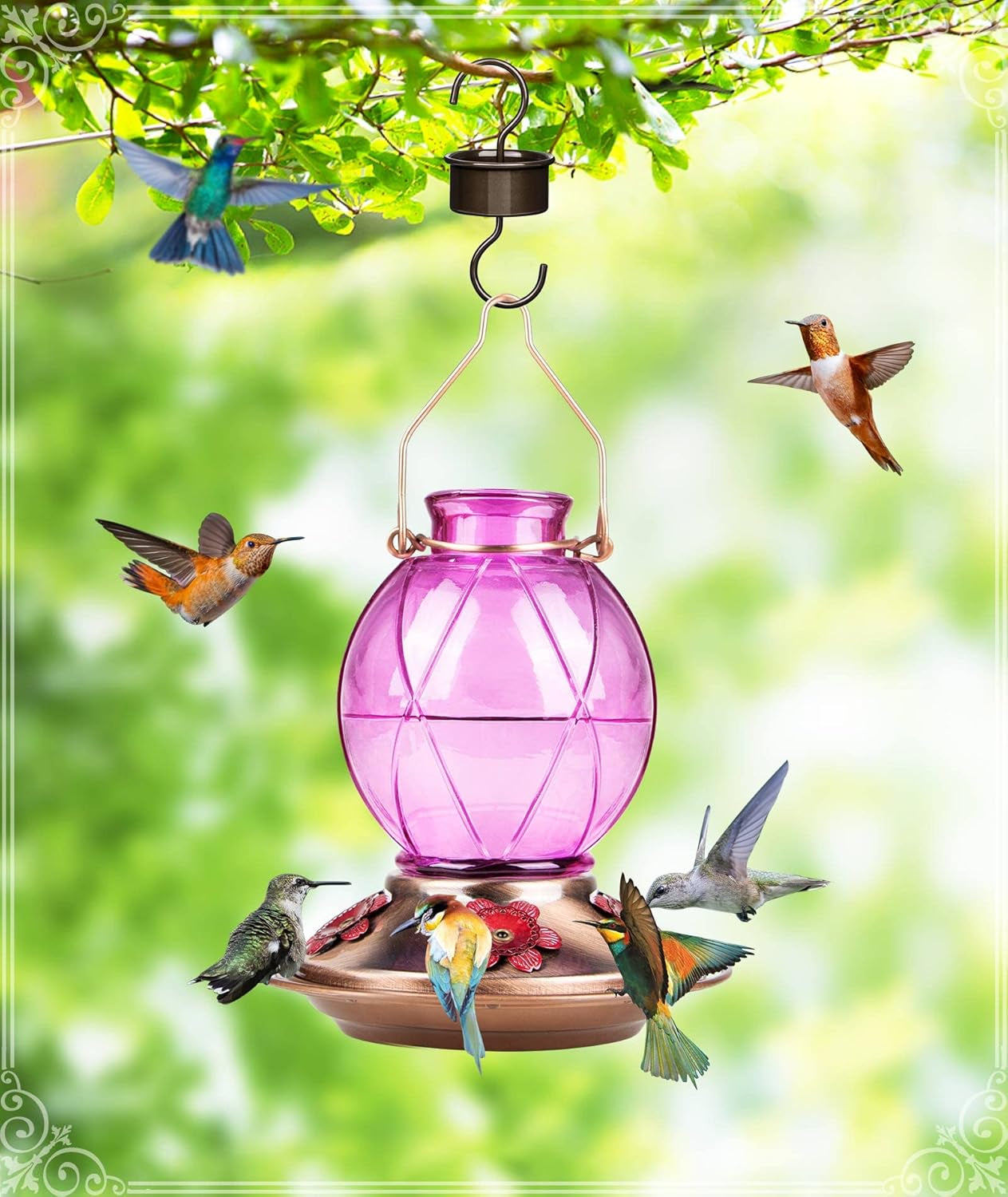 Hummingbird Feeder, Glass Hummingbird Feeder for Outdoors, Netted Texture Ball Shape Bottle, 20 Ounces, Lavender, Birthday Gifts for Women Men, Gifts for Mom Dad