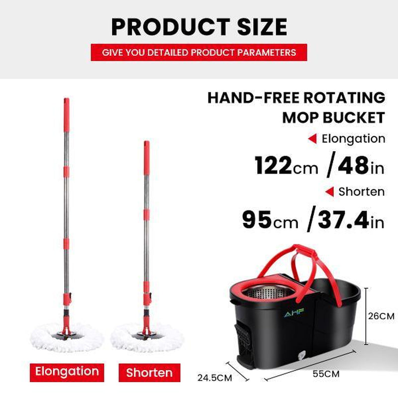 AHF New Model Microfiber Spin Mop R-2/R-2S 360° Rotation Hands-Free Cleaning System Red Standard Design Model R-2/R-2S Upgraded Version Foldable & Space-Saving Household Cleaner Tool