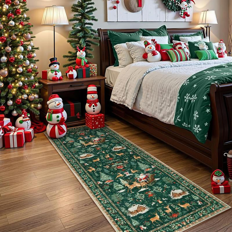 Christmas Deer Santa Long Rug, Multiple Patterns Available, Soft Durable Washable Carpet for Indoor Outdoor Use, Home Decor