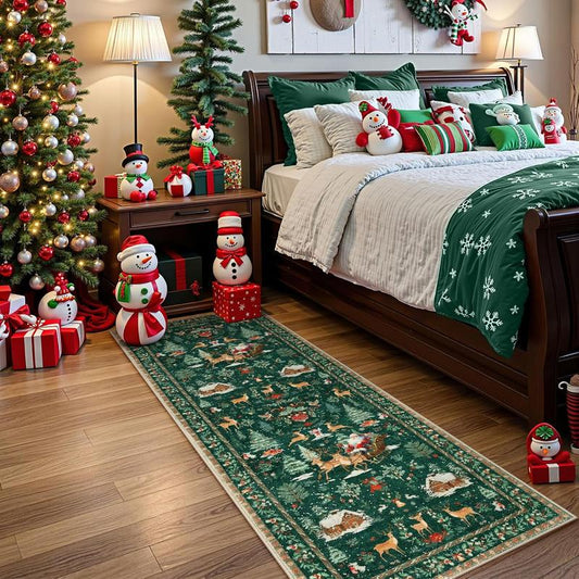 Christmas Deer Santa Long Rug, Multiple Patterns Available, Soft Durable Washable Carpet for Indoor Outdoor Use, Home Decor