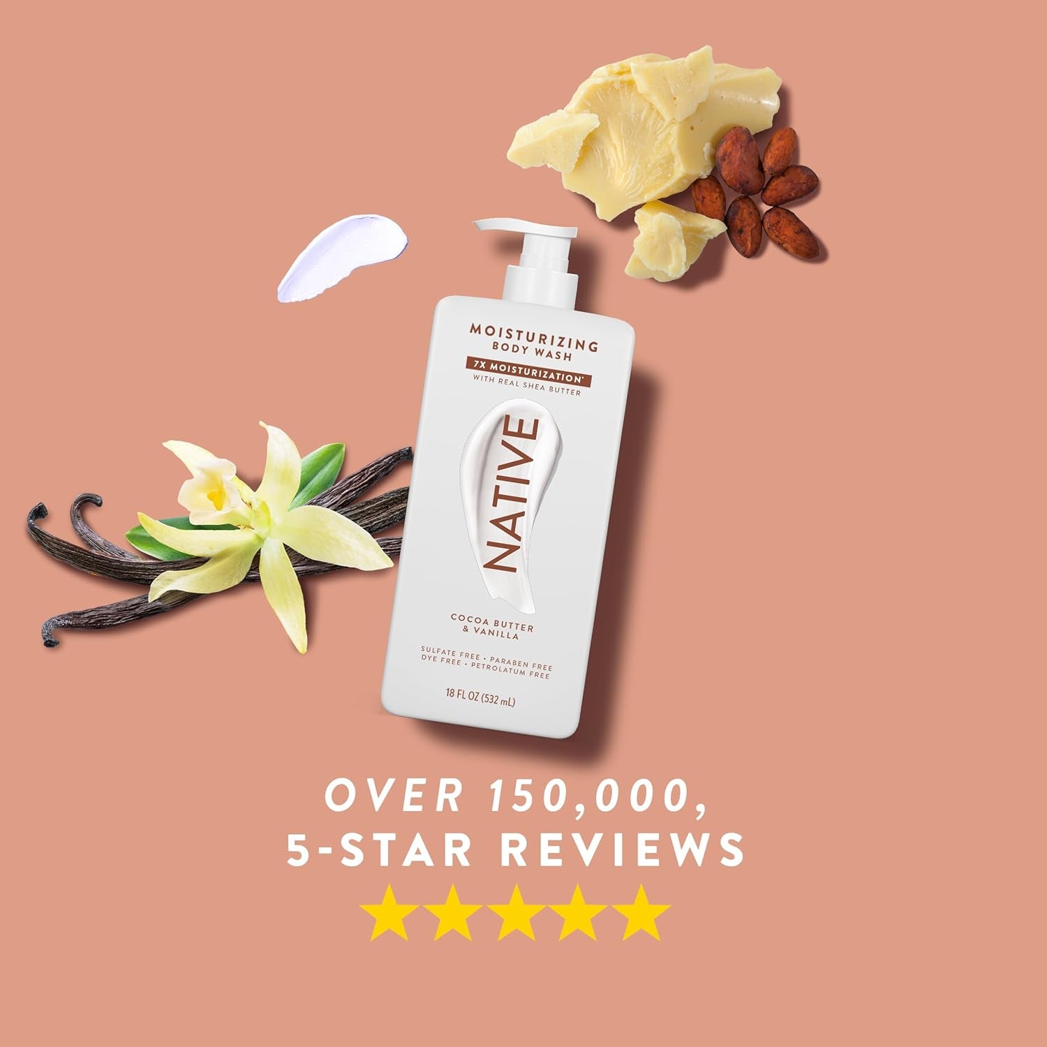 Moisturizing Body Wash Contains Naturally Derived Ingredients | for Women & Men, Sulfate, Paraben, & Dye Free Leaving Skin Soft & Hydrated | Cocoa Butter & Vanilla 18 Oz