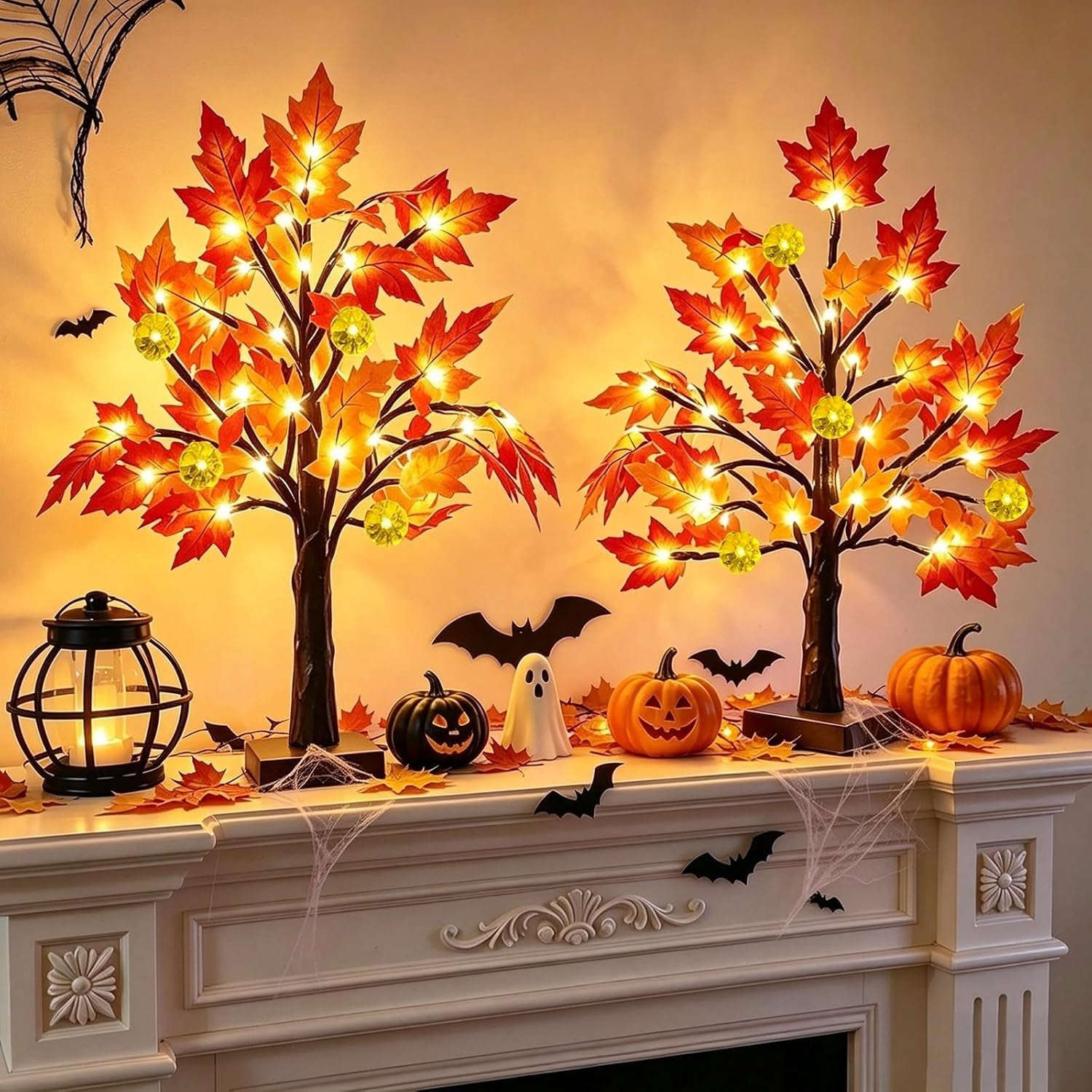 Fall Decor 2 Pack 18 Inch Prelit Fall Maple Tree 48 Leds Timer