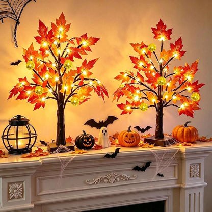 Fall Decor 2 Pack 18 Inch Prelit Fall Maple Tree 48 Leds Timer