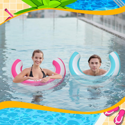 2Pcs 30 X 24 Inches Inflatable Curved Pool Noodle Adult Inflatable Pool Float Noodles for Swimming Travel Pink Blue Stripe Pools Float Toys Summer Party Beach Water Games Supplies
