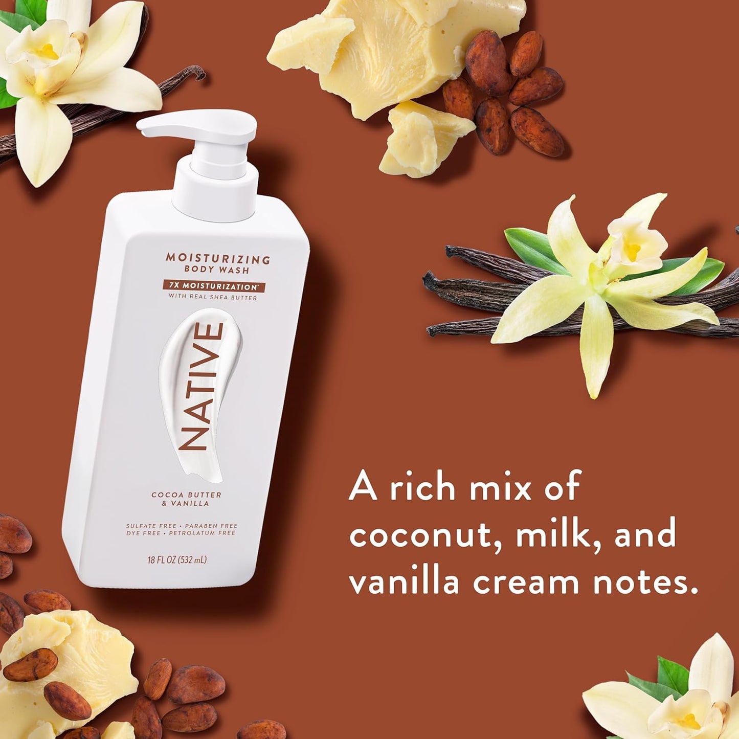 Moisturizing Body Wash Contains Naturally Derived Ingredients | for Women & Men, Sulfate, Paraben, & Dye Free Leaving Skin Soft & Hydrated | Cocoa Butter & Vanilla 18 Oz
