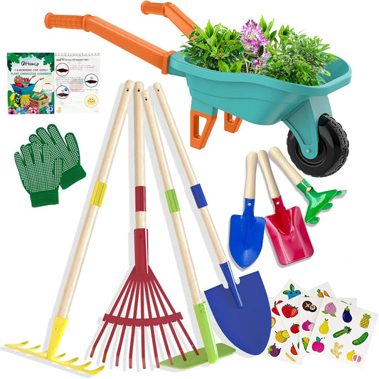 Kids Gardening Tools Outdoor Toys Set Backyard Play with Wheelbarrow Educational STEM Learning Pretend Toys Outdoor Indoor for Toddlers Kids Boys Girls