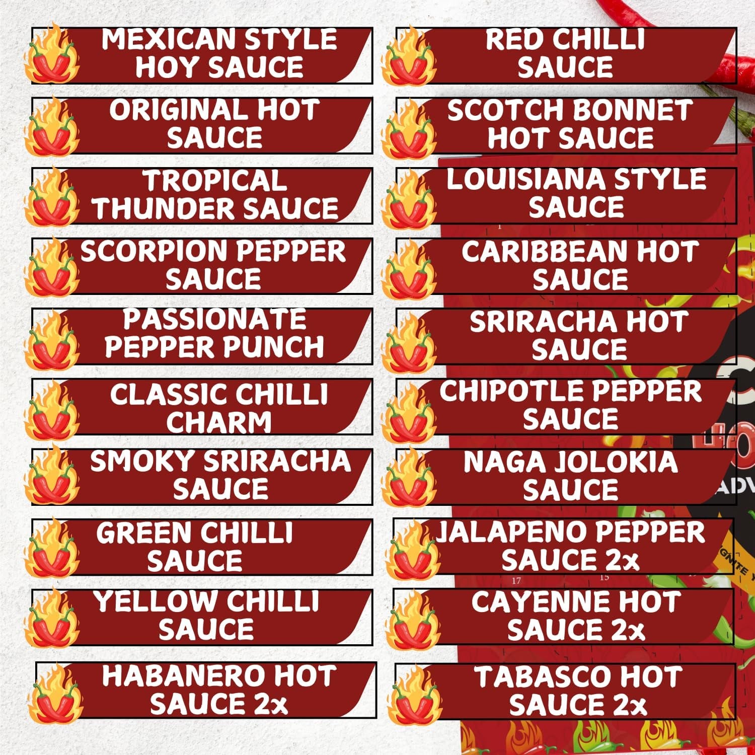 Hot Sauce Advent Calendar 2025-24 Days Chilli Sauce Advent Calendar 2025 Men, Non-Chocolate Women Chilli Challenge Hot Sauce (Red)
