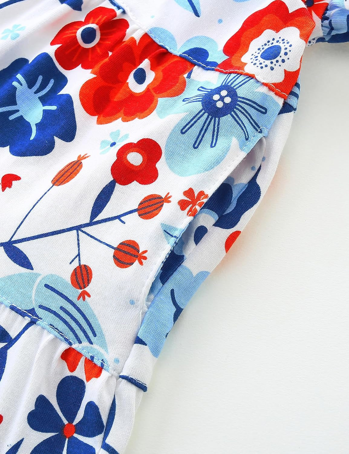 Cotton Ruffle Sleeve Tiered Swing A-Line Midi Dress for Girls Fourth Of July Colors