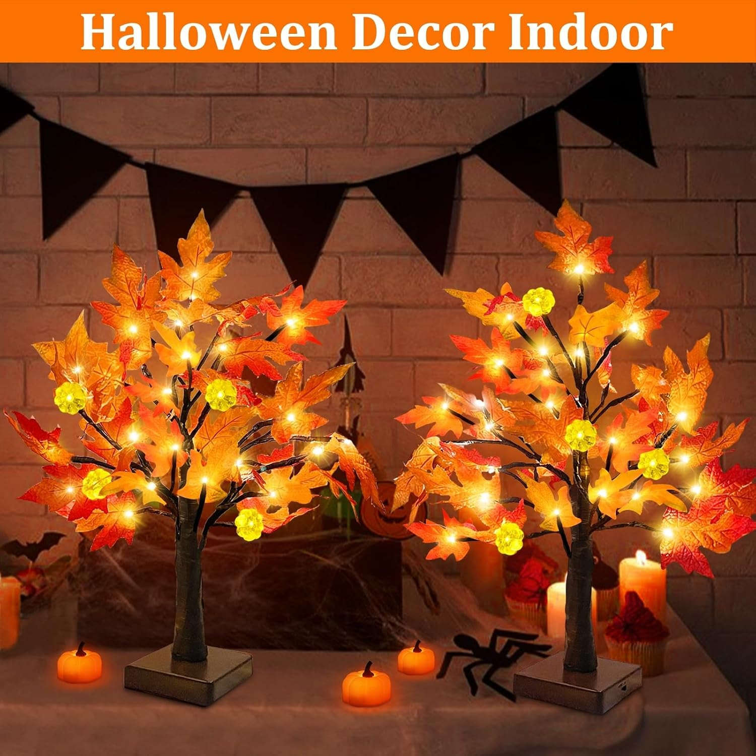 Fall Decor 2 Pack 18 Inch Prelit Fall Maple Tree 48 Leds Timer