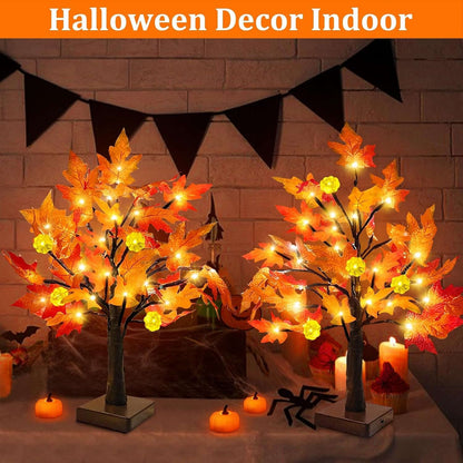 Fall Decor 2 Pack 18 Inch Prelit Fall Maple Tree 48 Leds Timer