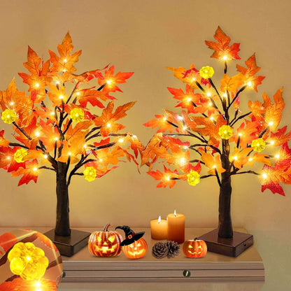 Fall Decor 2 Pack 18 Inch Prelit Fall Maple Tree 48 Leds Timer
