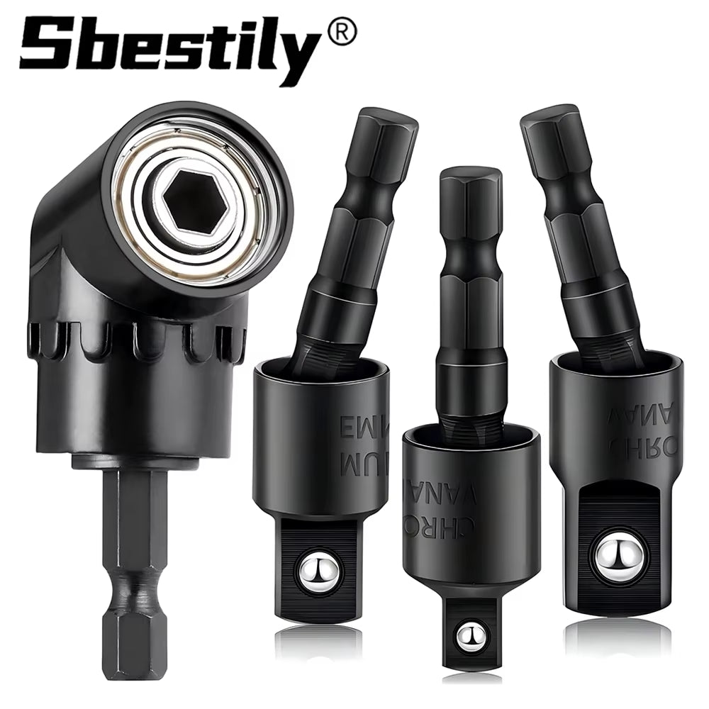 105° Right Angle Drill Adapter with 1/4" 3/8" 1/2" Impact Grade Socket Adapter 360° Rotation for Household Workplace Industry