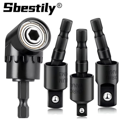 105° Right Angle Drill Adapter with 1/4" 3/8" 1/2" Impact Grade Socket Adapter 360° Rotation for Household Workplace Industry