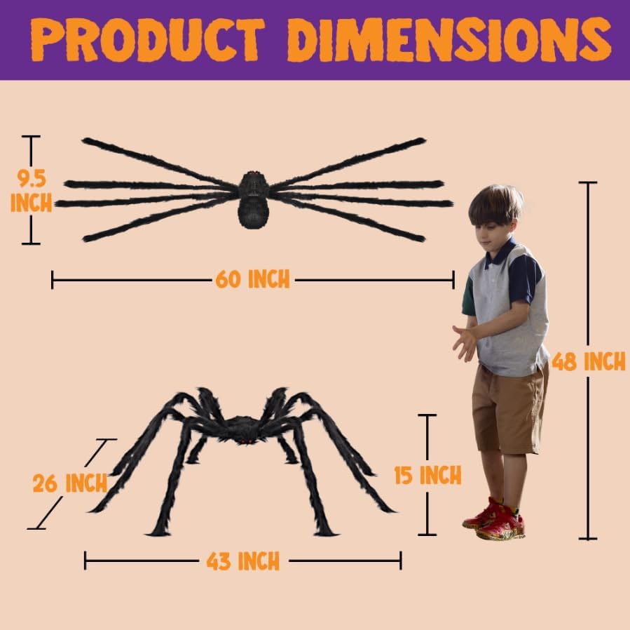 Halloween Outdoor Decorations Giant Spider, 5 Ft Large Spider for Yard Lawn Garden Patio Scary Halloween outside Decor, Indoor Haunted House Prop and Home Party Decor, Black