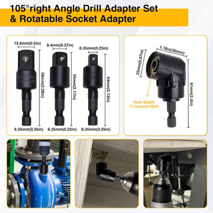 38Pcs Flexible Drill Bit Extension, 105° Right Angle Drill, Bit Holder, Hex Socket Adapter, Bendable Drill Bit Extension, Bit Holder Extension Screwdriver Bit Kit