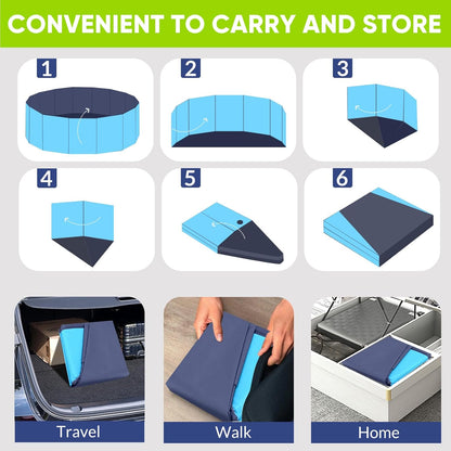 Dog Pool, Foldable Pet Swimming Pool with 6Mm High-Strength PP Board, Hard Plastic Collapsible Doggy Pools for Small Dogs Kitty Duck,Non-Slip Doggie Bathtub Quick to Set up and Drainage Hole(32X8In)