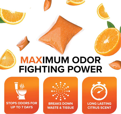 TST MAX RV Toilet Treatment Drop-Ins - Control Unwanted Odors & Break down Waste and Tissue - Safe Septic Tank Treatment - Orange Scent, 30-Pack (41183)