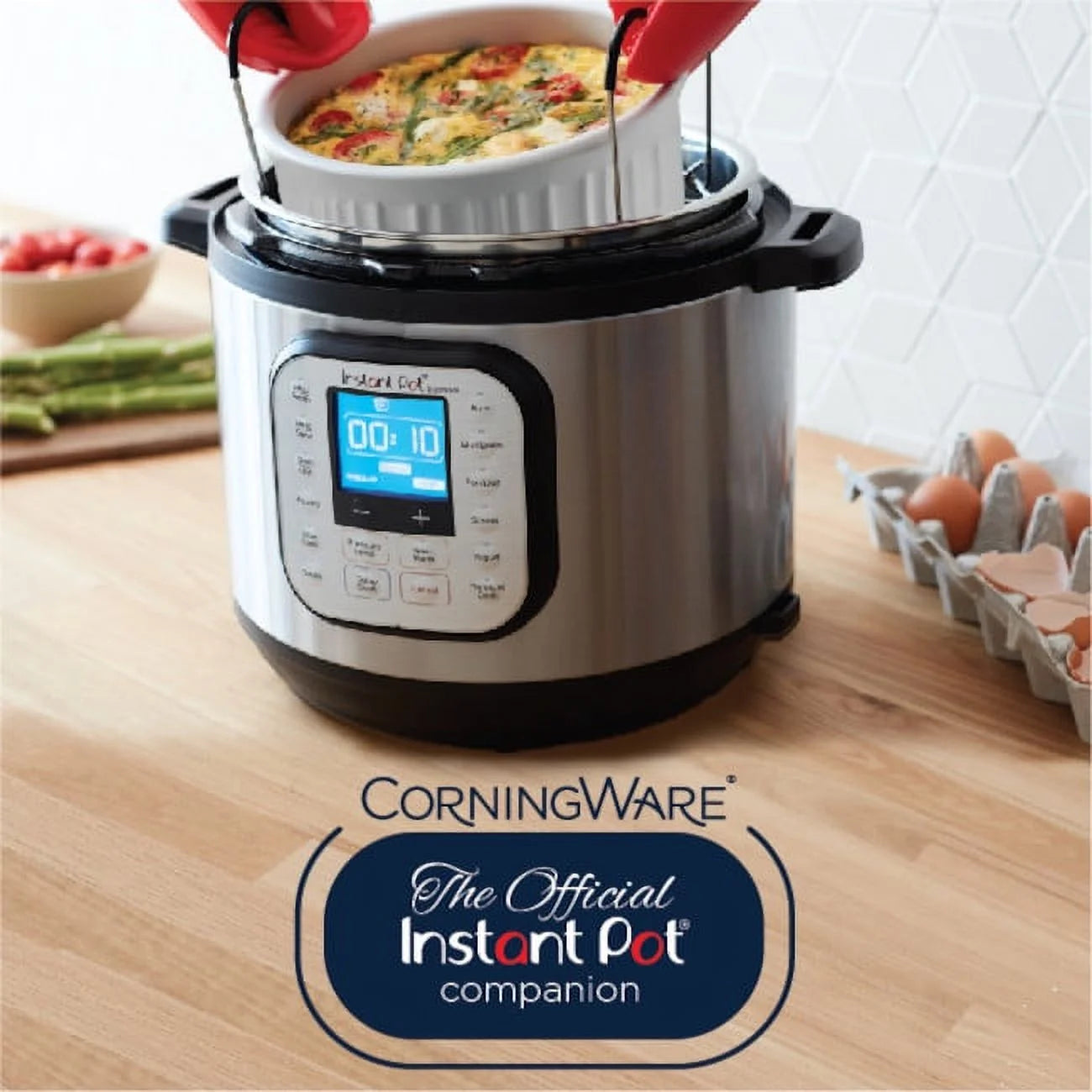 French White 8-Piece Ceramic Stoneware Casserole Set with Glass and Plastic Lids, round & Oval