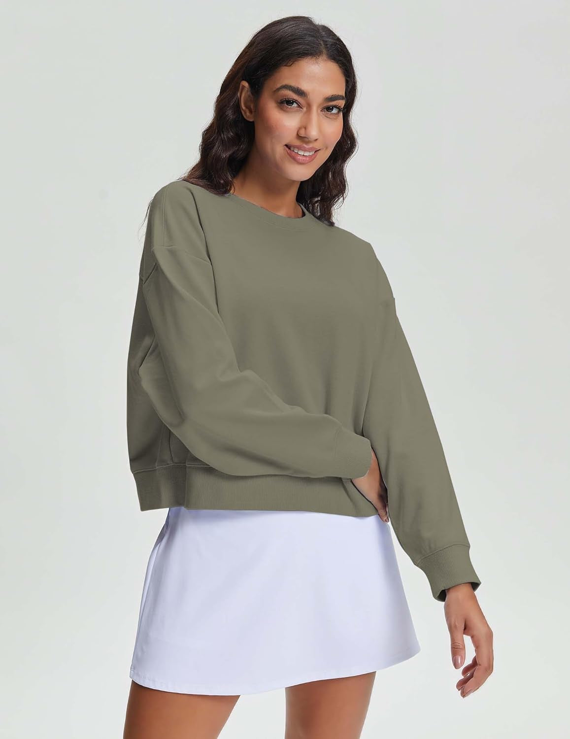 Cropped Sweatshirts for Women Cotton Long Sleeve Crop Tops Crewneck Pullover Oversized Sweater