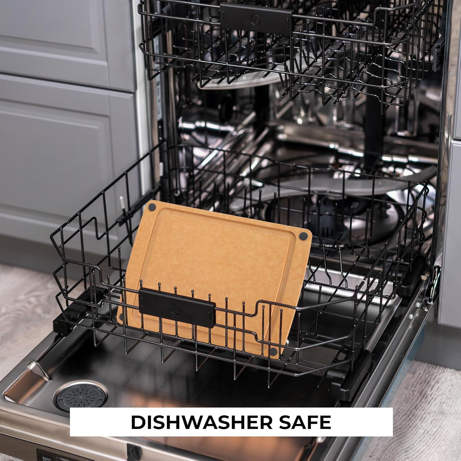 Wood Cutting Board for Kitchen, Juice Groove, Non-Slip Silicone Feet, Dishwasher Safe, Medium, 12" X 9", Natural