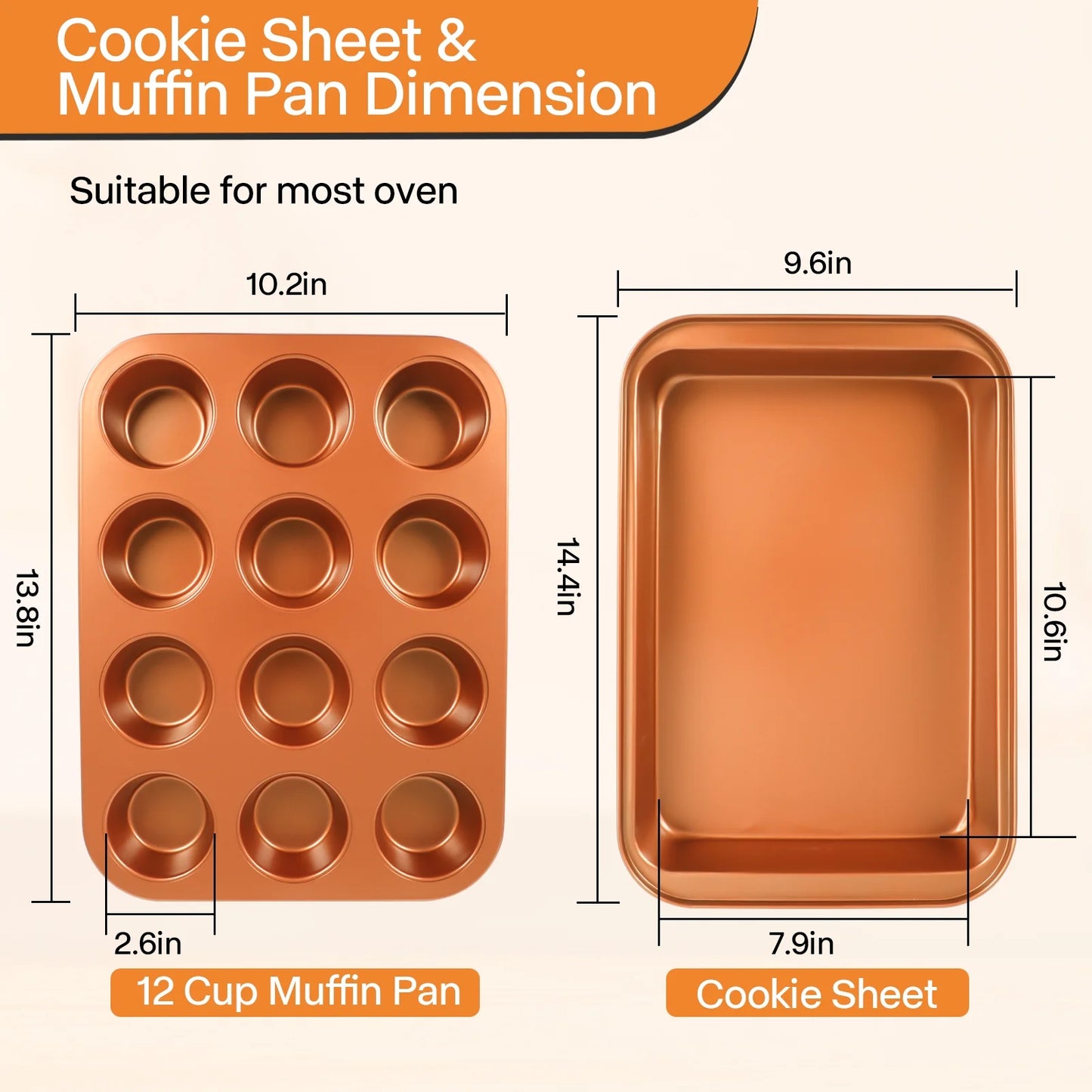 6 Piece Bakeware Set Nonstick,Steel Baking Sheets Pan for Oven,Kitchen Baking Set with Muffin Pan,Loaf Pan,Cake Pans